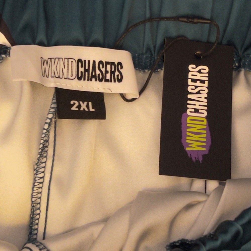 WKND CHASERS Chalk it Up 8 Ball Pants Wide Leg Palazzo Pants Teal Green Size 2XL - Picture 6 of 9